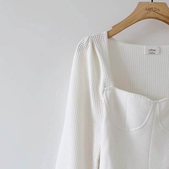 Aritzia Wilfred New Chance Sweater Light Birch Puff Sleeve Knit Top Size S - Picture 7 of 14